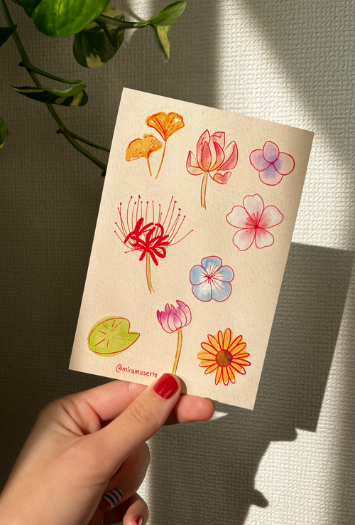 Japanese floral postcard aesthetic stationery