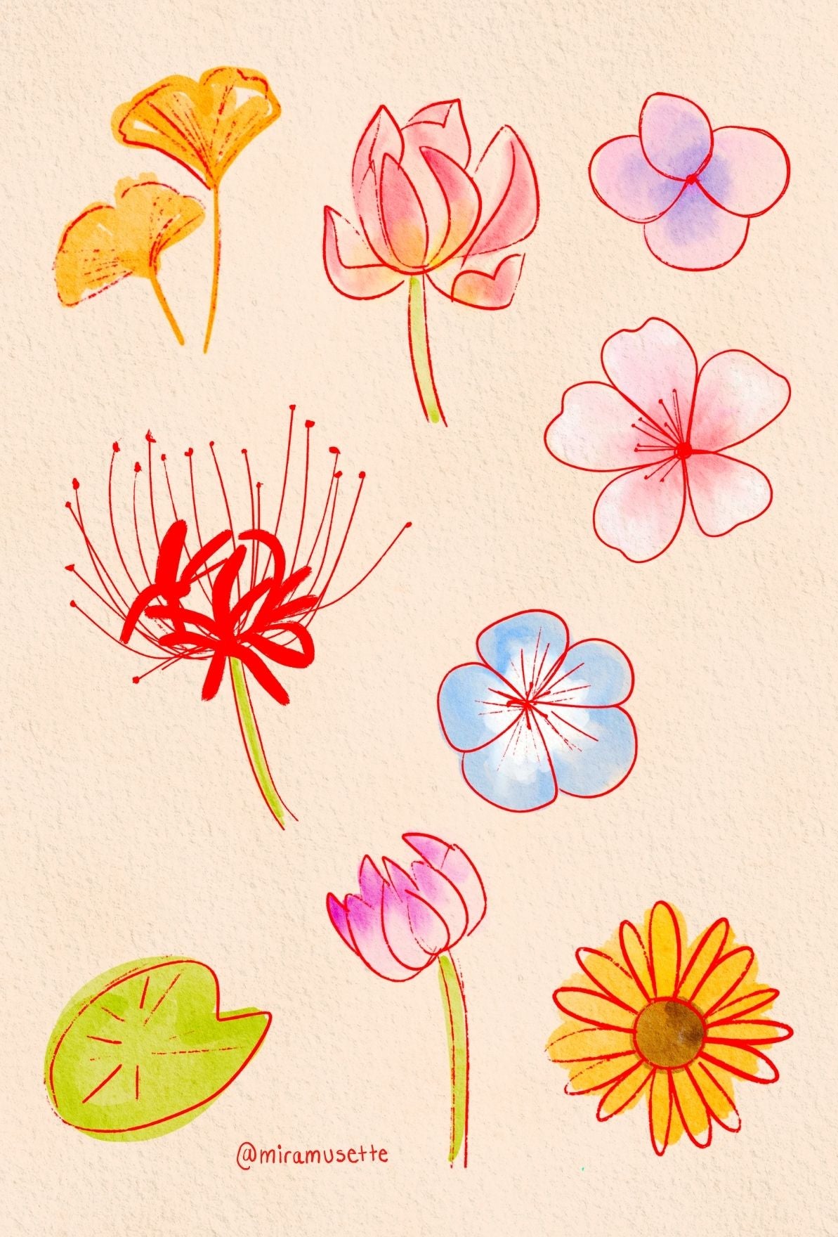 Flowers of Japan Postcard Art Print